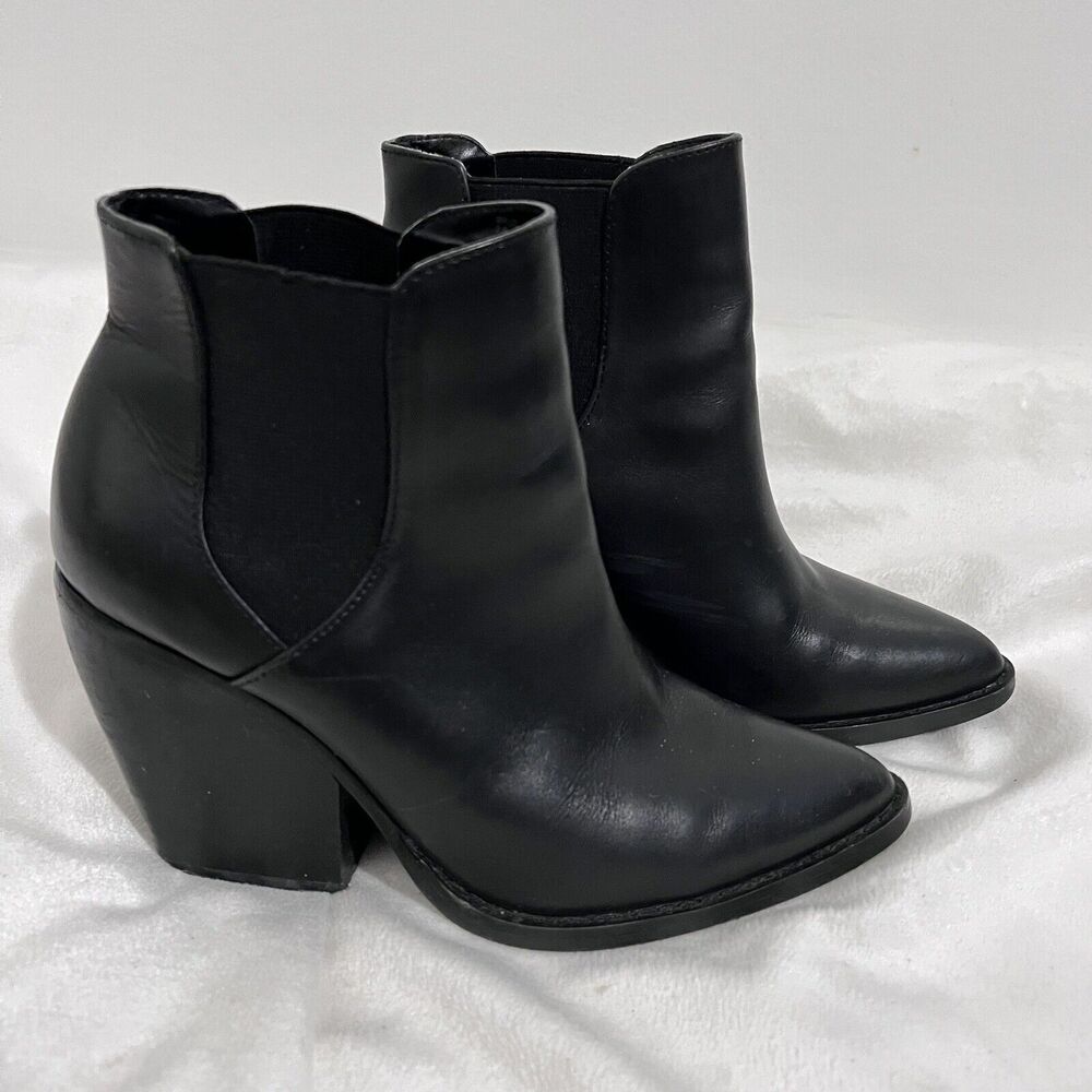 BP Lex Black Leather Pointed Ankle Boots Size 7.5 Minimalist Preppy Bootie City